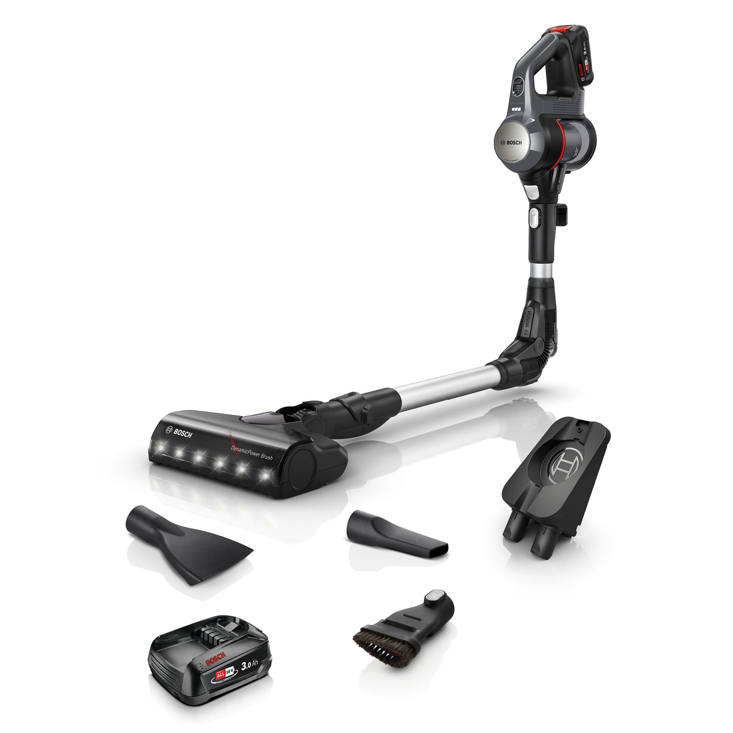 Bosch - Aspirador sin Cable Unlimited 7, Pack de batería de 3.0 Ah, Tubo Flexible, diseño Ligero, Accesorios, Luces LED, Blanco BBS711W