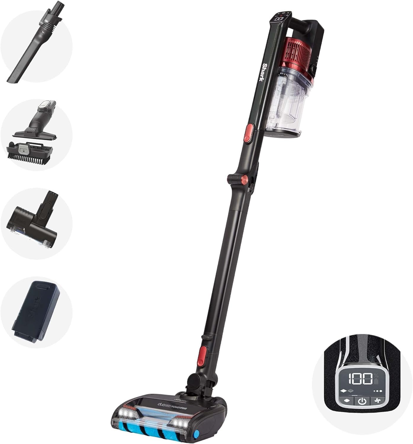 Shark Aspiradora sin cable, hasta 60 min de autonomía, tecnología Anti Hair Wrap y cabezal DuoClean flexible, con boquilla estrecha y cepillo multisuperficie, negro/cobre IZ300EU