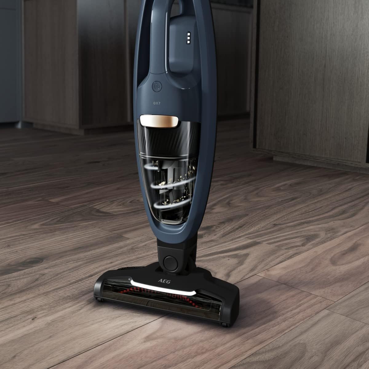 AEG QX7-1-I360 Aspiradora Sin Cable, 21,6 V, Autonomía de 50 min, 2 Velocidades, Tecnología Cyclonic, Filtración de 5 Pasos, Depósito de 0,3 L, Aspiradora Escoba y de Mano, Azul
