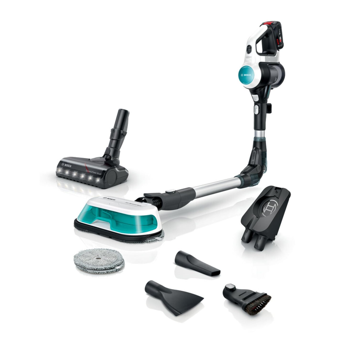 Bosch - Aspirador sin Cable Unlimited 7, Pack de batería de 3.0 Ah, Tubo Flexible, diseño Ligero, Accesorios, Luces LED, Blanco BBS711W