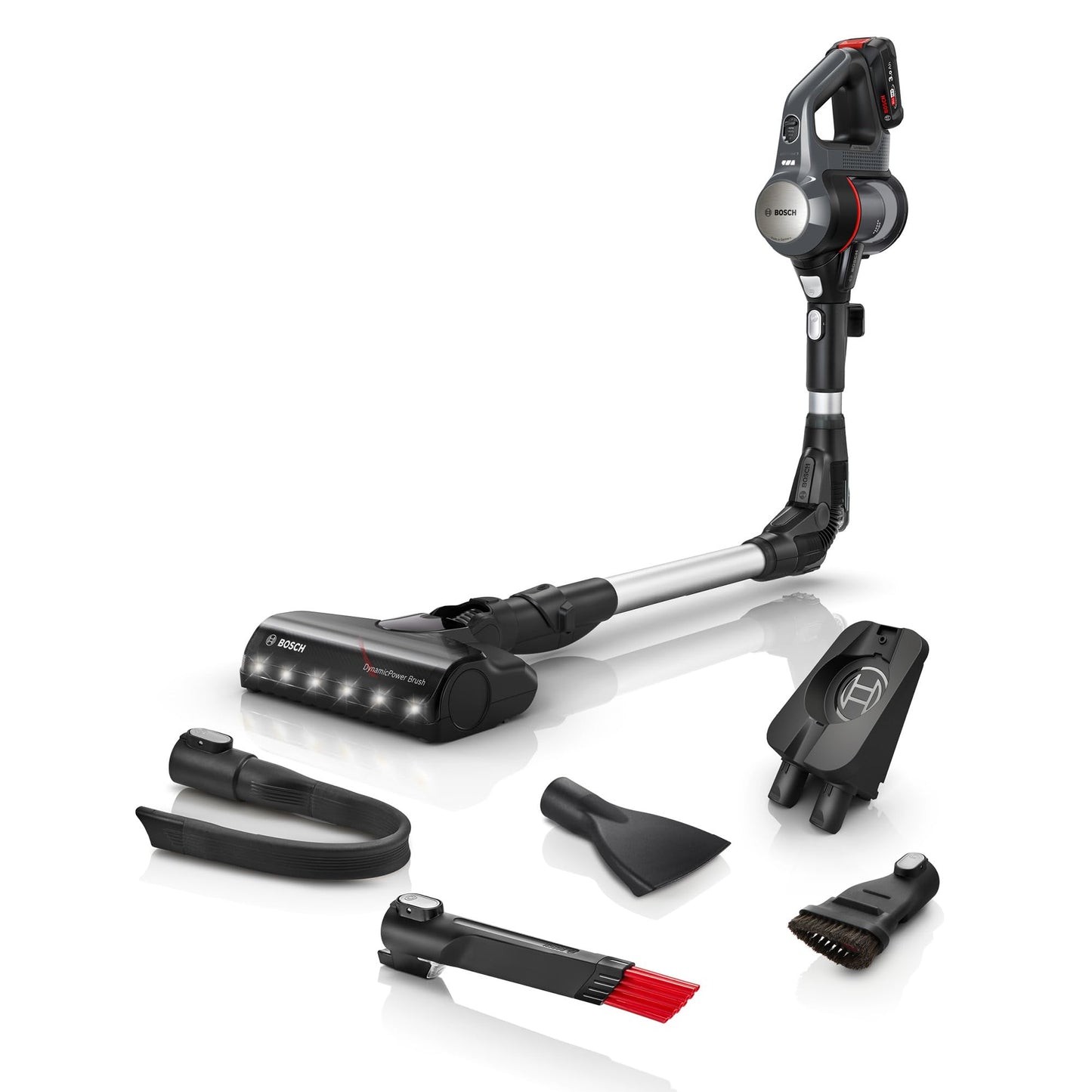 Bosch - Aspirador sin Cable Unlimited 7, Pack de batería de 3.0 Ah, Tubo Flexible, diseño Ligero, Accesorios, Luces LED, Blanco BBS711W