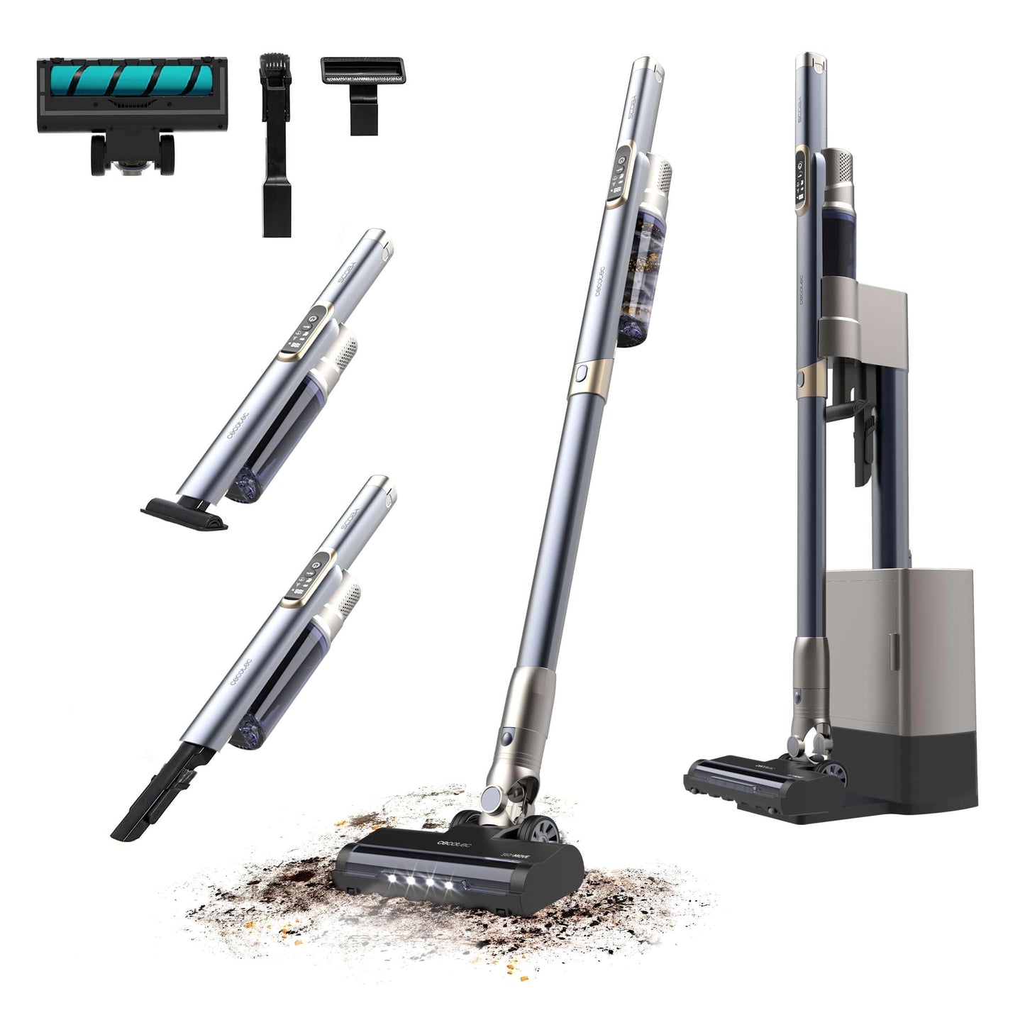 Cecotec Aspiradora Escoba Sin Cable Conga Rockstar 5500 Hurricane Station Flex, MAX 220 AW, 700 W, Base de Autovaciado, hasta 90min de Autonomía, Cepillo antienredos, Tubo Flexible y Ciclón Paralelo