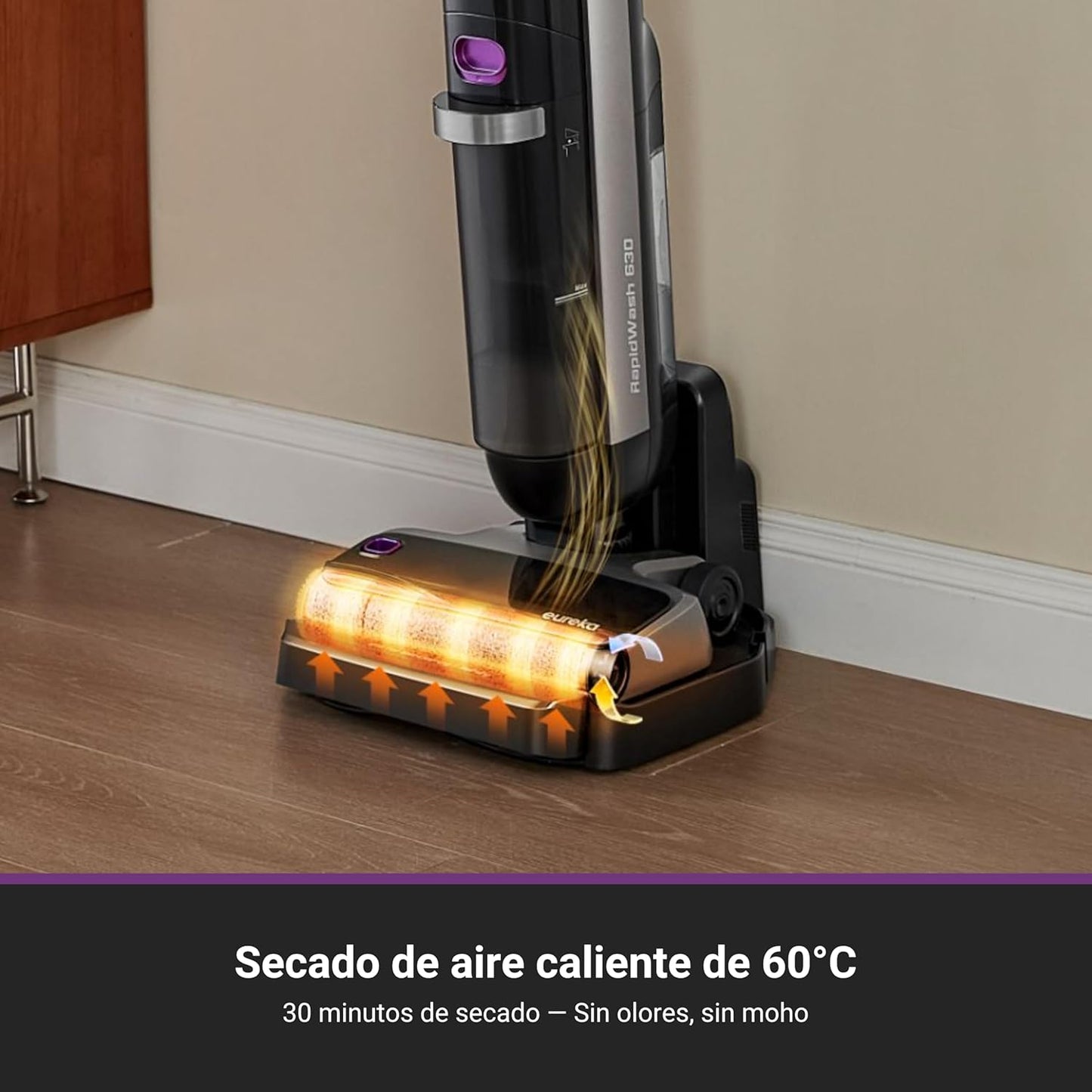 Eureka RapidWash NEW630 Aspiradora Fregadora Sin Cable en Seco y Húmedo,Posición Plana de 170°,Secado por Aire Caliente a 60°C,21600 Pa,38 Min,Autolimpieza y Función Antienredos,Depósito Doble,LED