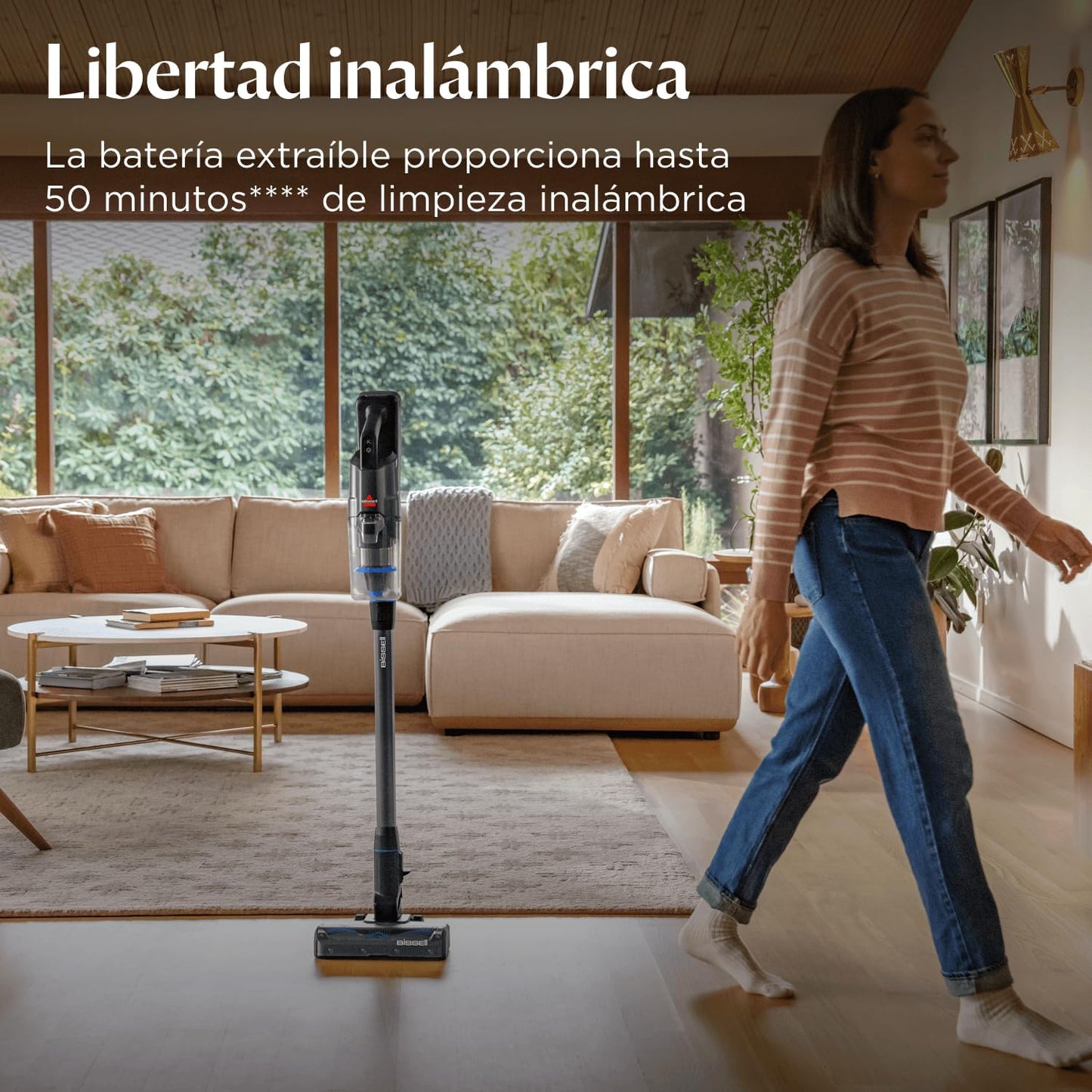Bissell PowerClean FurGuard, Aspiradora Sin Cable, Motor 280W, Aspiradora Escoba, Rodillo Autolimpieza, Luces FurFinder, Autosoportado, Filtro HEPA, 2500 mAh Batería Extraíble, 50 min, 4091N