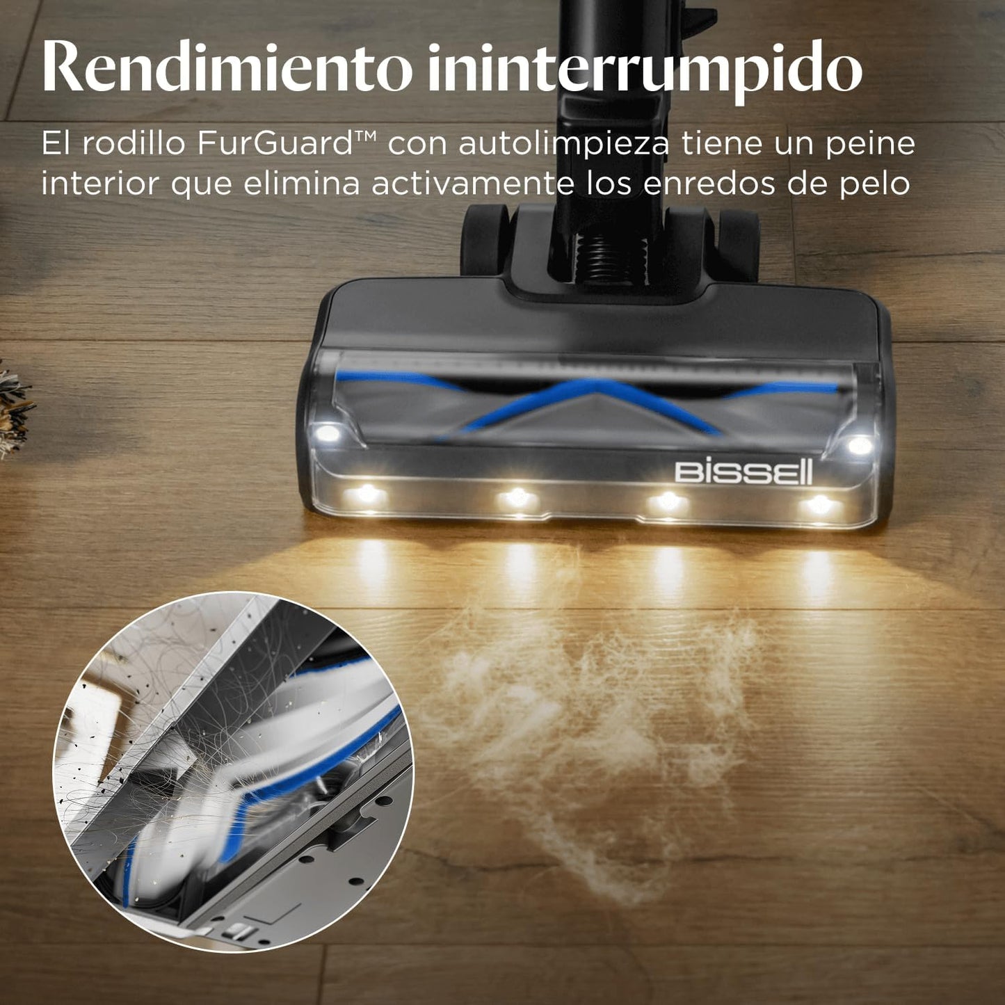 Bissell PowerClean FurGuard, Aspiradora Sin Cable, Motor 280W, Aspiradora Escoba, Rodillo Autolimpieza, Luces FurFinder, Autosoportado, Filtro HEPA, 2500 mAh Batería Extraíble, 50 min, 4091N