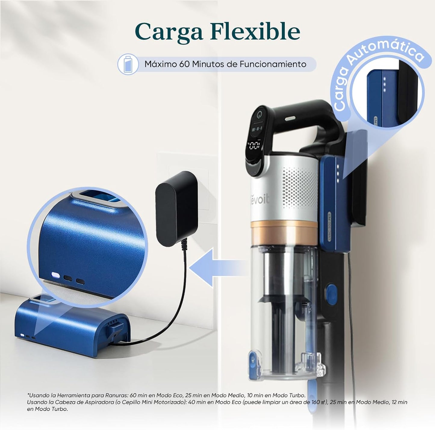 LEVOIT Aspiradora sin Cable con Mini Cepillo Turbo y Anticabello, 99,99% Filtración con HEPA, Aspiradora Escoba con Pantalla LED,Aspirador para Suelos, Coches, Pelos de Animales, hasta 60 min