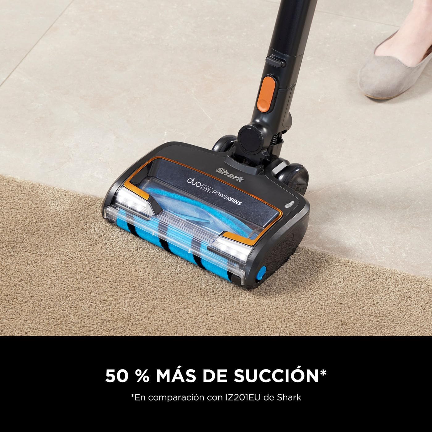 Shark Aspiradora sin cable, hasta 60 min de autonomía, tecnología Anti Hair Wrap y cabezal DuoClean flexible, con boquilla estrecha y cepillo multisuperficie, negro/cobre IZ300EU