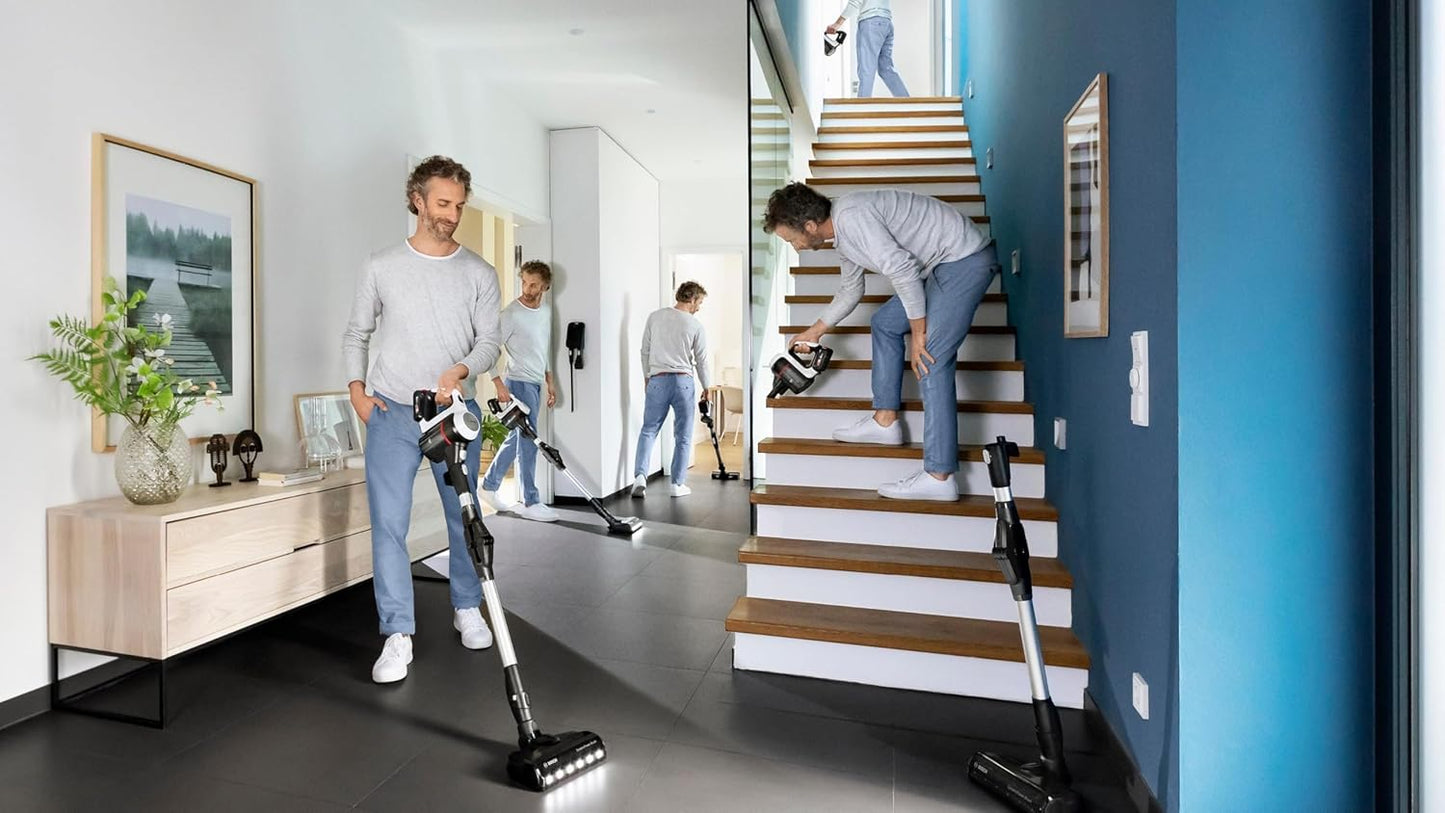 Bosch - Aspirador sin Cable Unlimited 7, Pack de batería de 3.0 Ah, Tubo Flexible, diseño Ligero, Accesorios, Luces LED, Blanco BBS711W