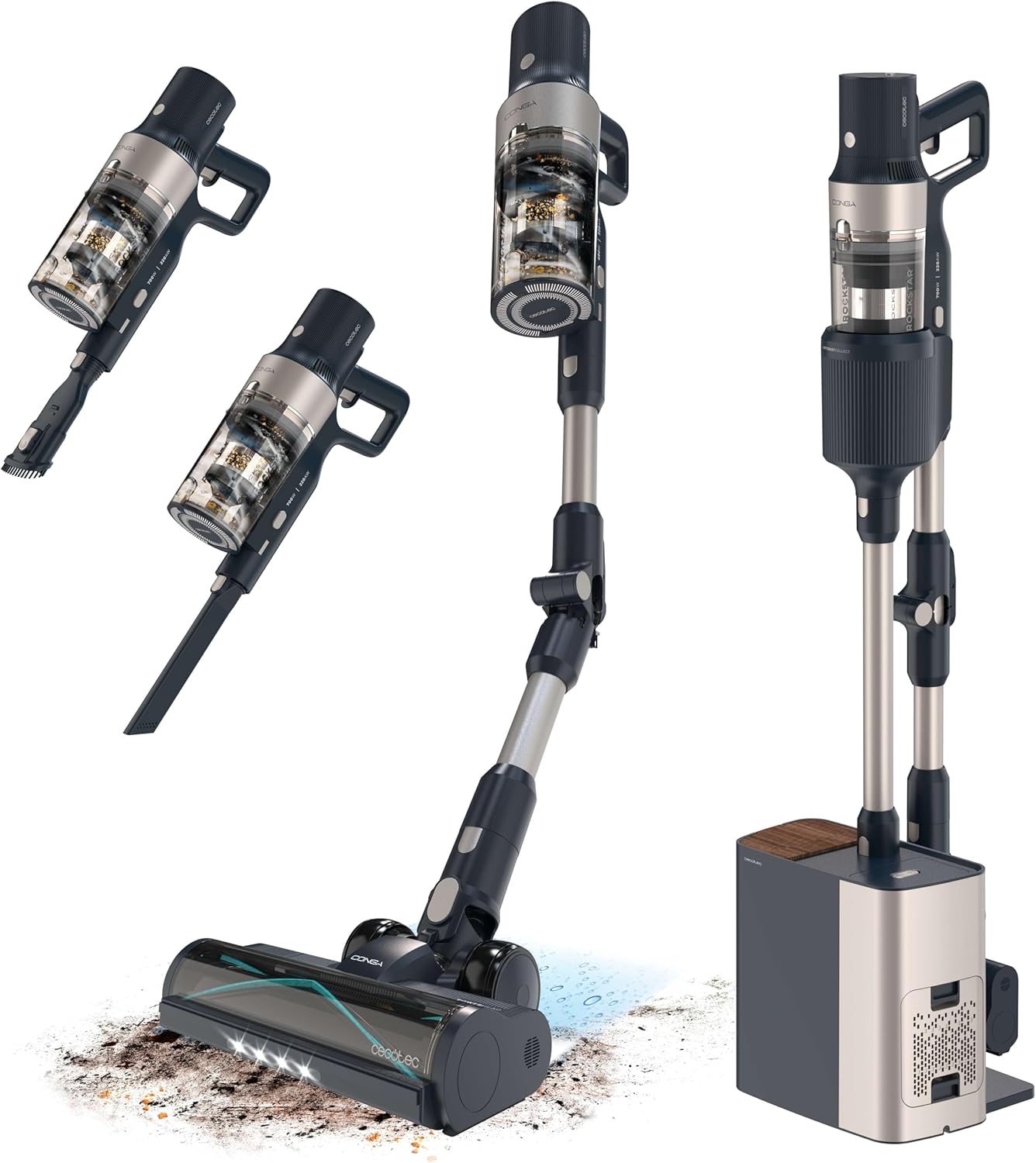 Cecotec Aspiradora Escoba Sin Cable Conga Rockstar 5500 Hurricane Station Flex, MAX 220 AW, 700 W, Base de Autovaciado, hasta 90min de Autonomía, Cepillo antienredos, Tubo Flexible y Ciclón Paralelo
