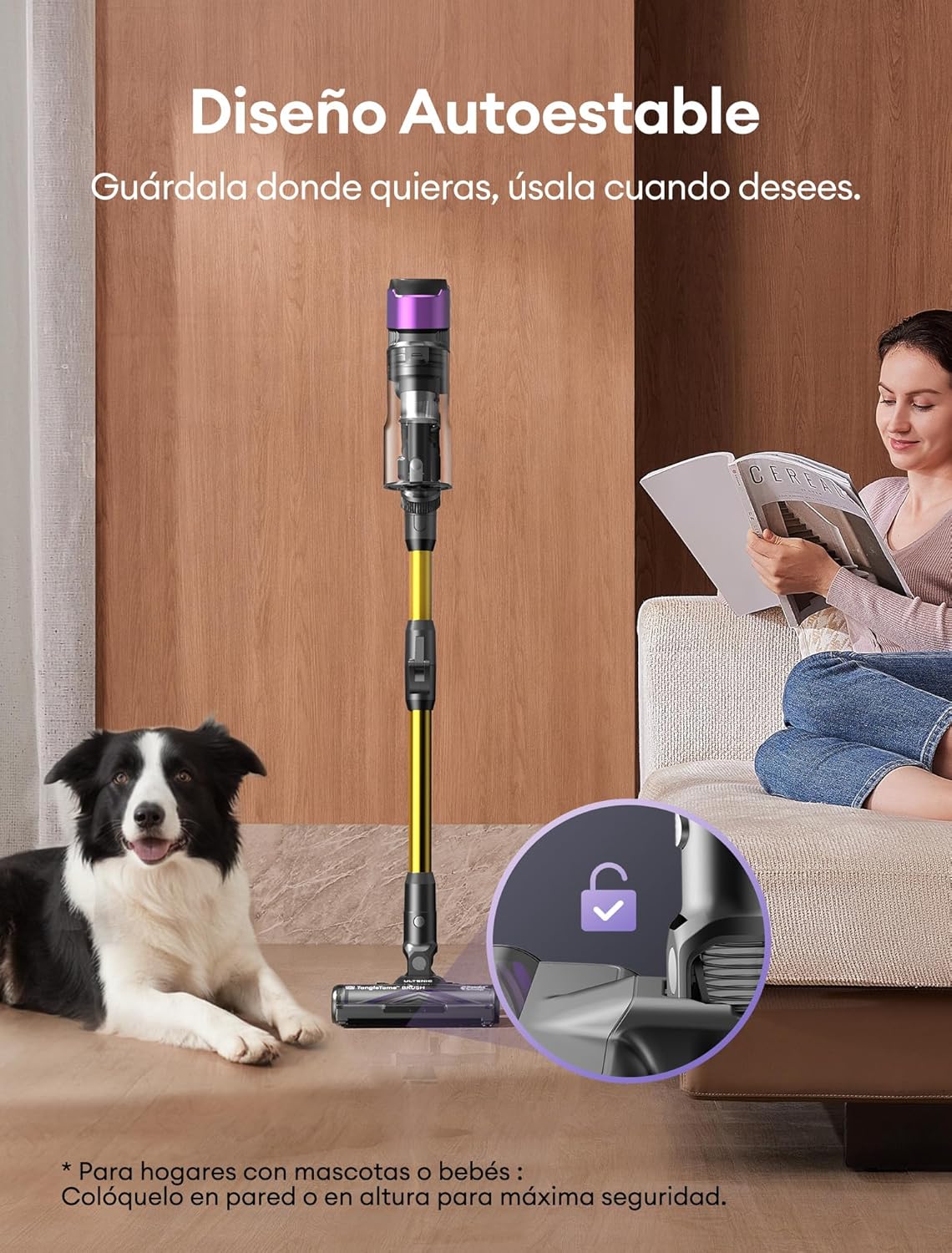Ultenic U20 Aspiradora sin Cable 55Kpa/60Min, Cepillo Anti-Enredo Mejorado 2025, Aspirador Escoba con Brazo Flexible, Limpieza Ultraprofunda Bajo Muebles sin Agacharse (Oro y Morado)