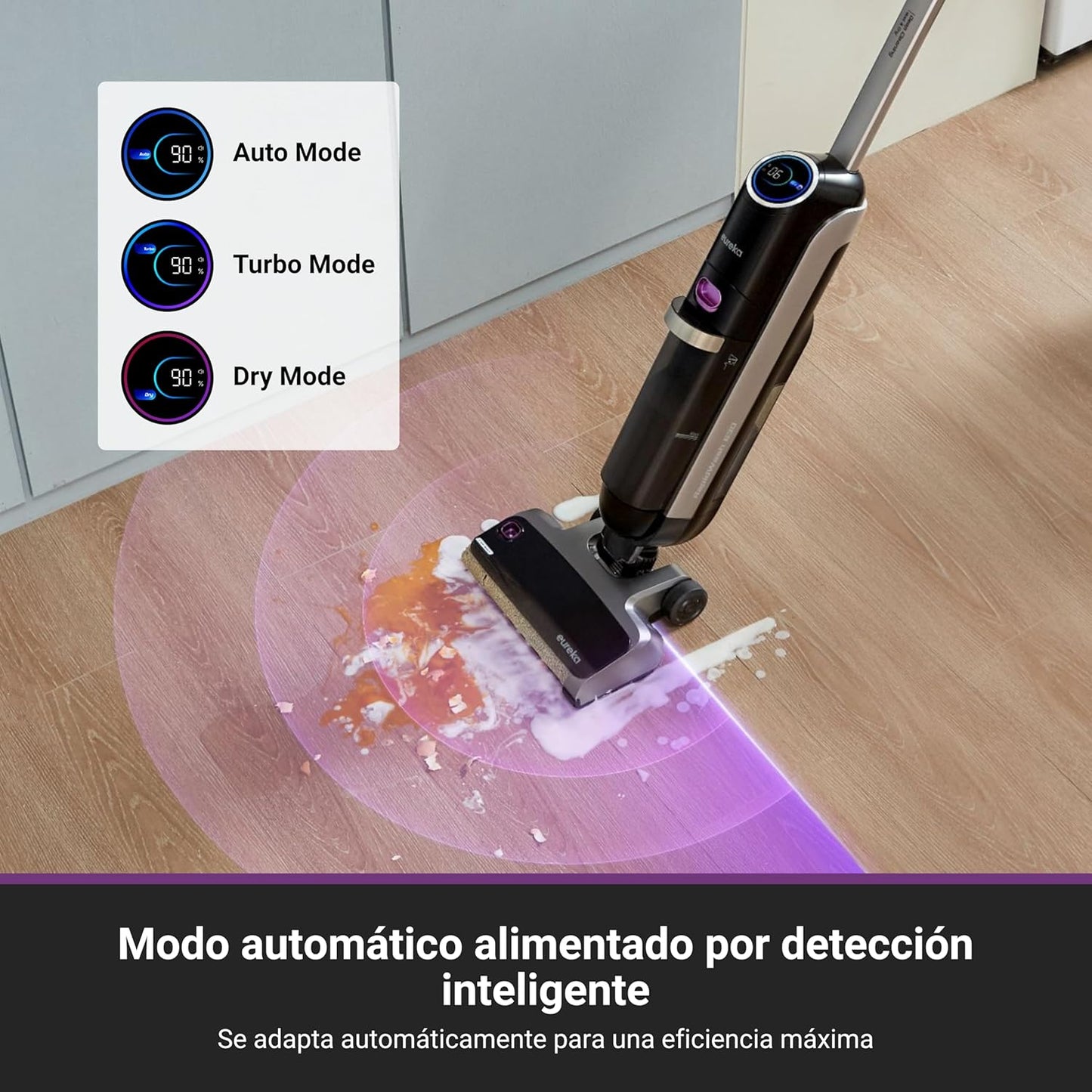Eureka RapidWash NEW630 Aspiradora Fregadora Sin Cable en Seco y Húmedo,Posición Plana de 170°,Secado por Aire Caliente a 60°C,21600 Pa,38 Min,Autolimpieza y Función Antienredos,Depósito Doble,LED