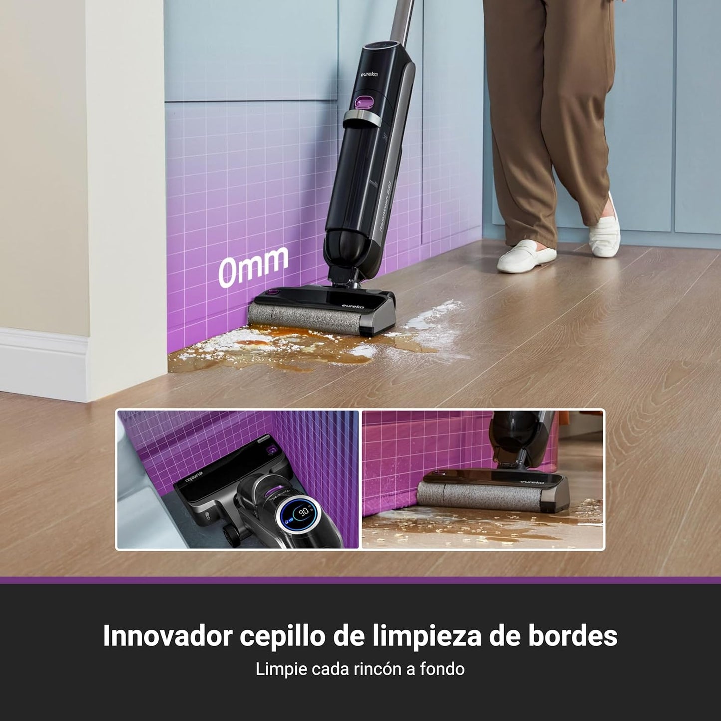 Eureka RapidWash NEW630 Aspiradora Fregadora Sin Cable en Seco y Húmedo,Posición Plana de 170°,Secado por Aire Caliente a 60°C,21600 Pa,38 Min,Autolimpieza y Función Antienredos,Depósito Doble,LED