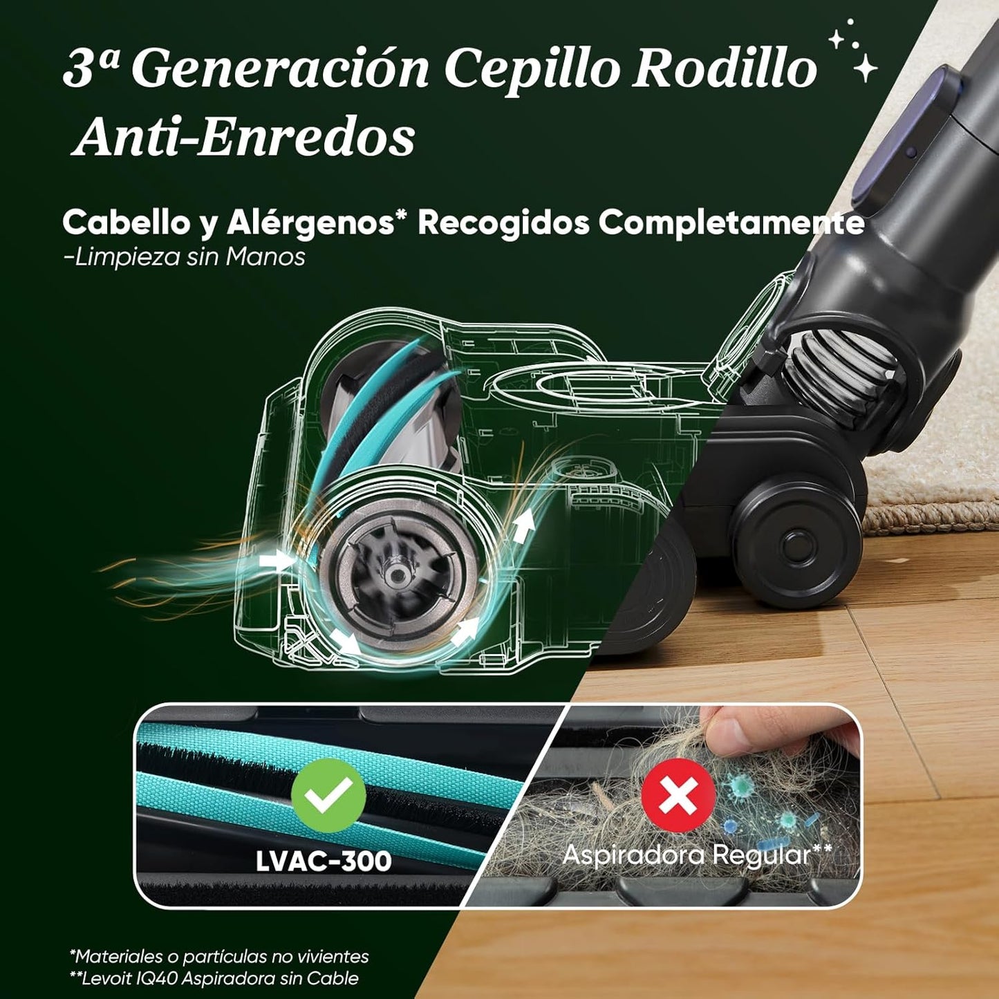 LEVOIT Aspiradora sin Cable con Mini Cepillo Turbo y Anticabello, 99,99% Filtración con HEPA, Aspiradora Escoba con Pantalla LED,Aspirador para Suelos, Coches, Pelos de Animales, hasta 60 min