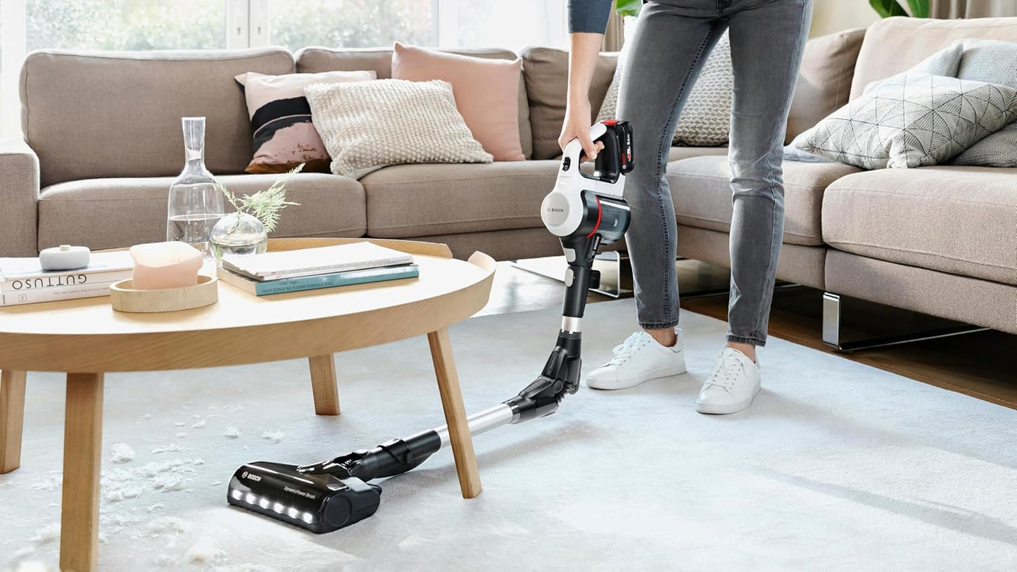 Bosch - Aspirador sin Cable Unlimited 7, Pack de batería de 3.0 Ah, Tubo Flexible, diseño Ligero, Accesorios, Luces LED, Blanco BBS711W