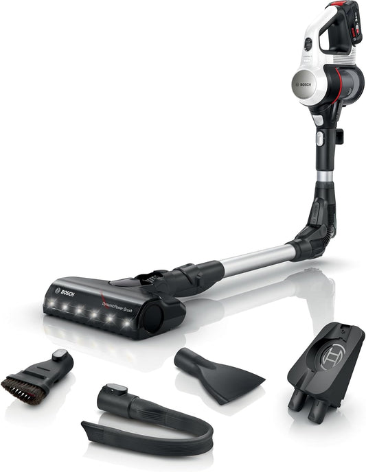 Bosch - Aspirador sin Cable Unlimited 7, Pack de batería de 3.0 Ah, Tubo Flexible, diseño Ligero, Accesorios, Luces LED, Blanco BBS711W