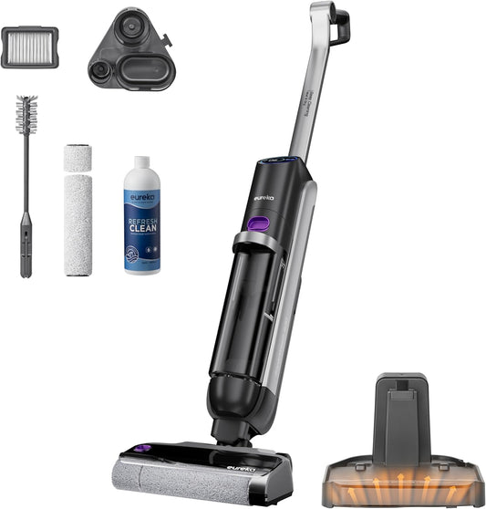 Eureka RapidWash NEW630 Aspiradora Fregadora Sin Cable en Seco y Húmedo,Posición Plana de 170°,Secado por Aire Caliente a 60°C,21600 Pa,38 Min,Autolimpieza y Función Antienredos,Depósito Doble,LED