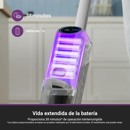 Eureka RapidWash NEW630 Aspiradora Fregadora Sin Cable en Seco y Húmedo,Posición Plana de 170°,Secado por Aire Caliente a 60°C,21600 Pa,38 Min,Autolimpieza y Función Antienredos,Depósito Doble,LED
