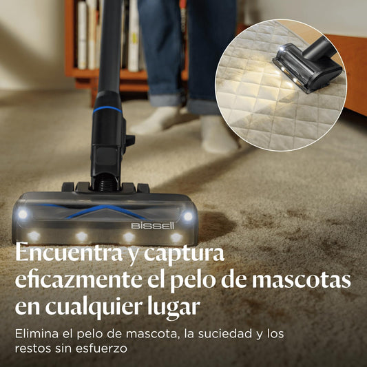 Bissell PowerClean FurGuard, Aspiradora Sin Cable, Motor 280W, Aspiradora Escoba, Rodillo Autolimpieza, Luces FurFinder, Autosoportado, Filtro HEPA, 2500 mAh Batería Extraíble, 50 min, 4091N