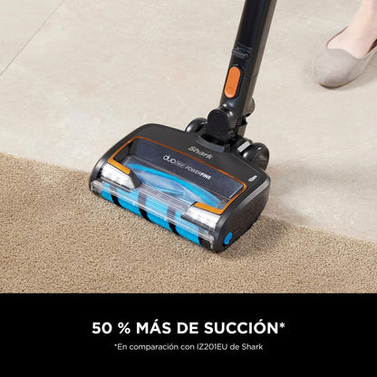 Shark Aspiradora sin cable, hasta 60 min de autonomía, tecnología Anti Hair Wrap y cabezal DuoClean flexible, con boquilla estrecha y cepillo multisuperficie, negro/cobre IZ300EU